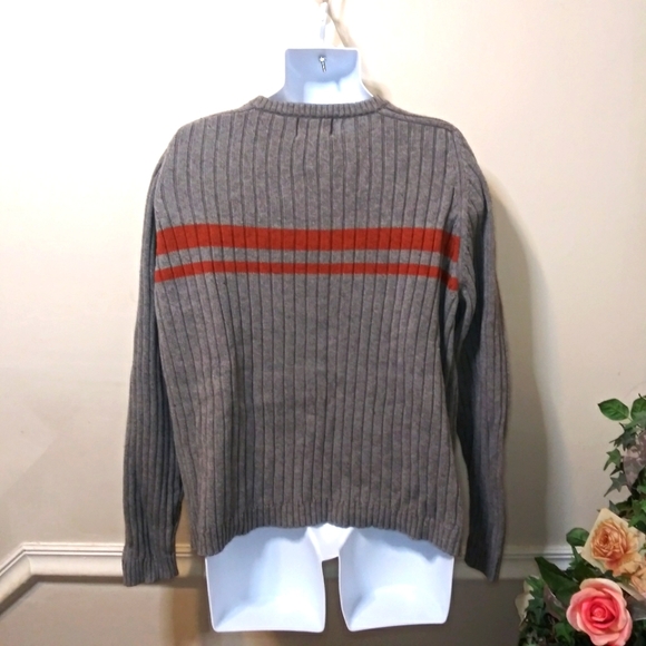 Vintage Y2K American Eagle Outfitters Gray & Orange Ribbed V-Neck Sweater - Picture 3 of 6
